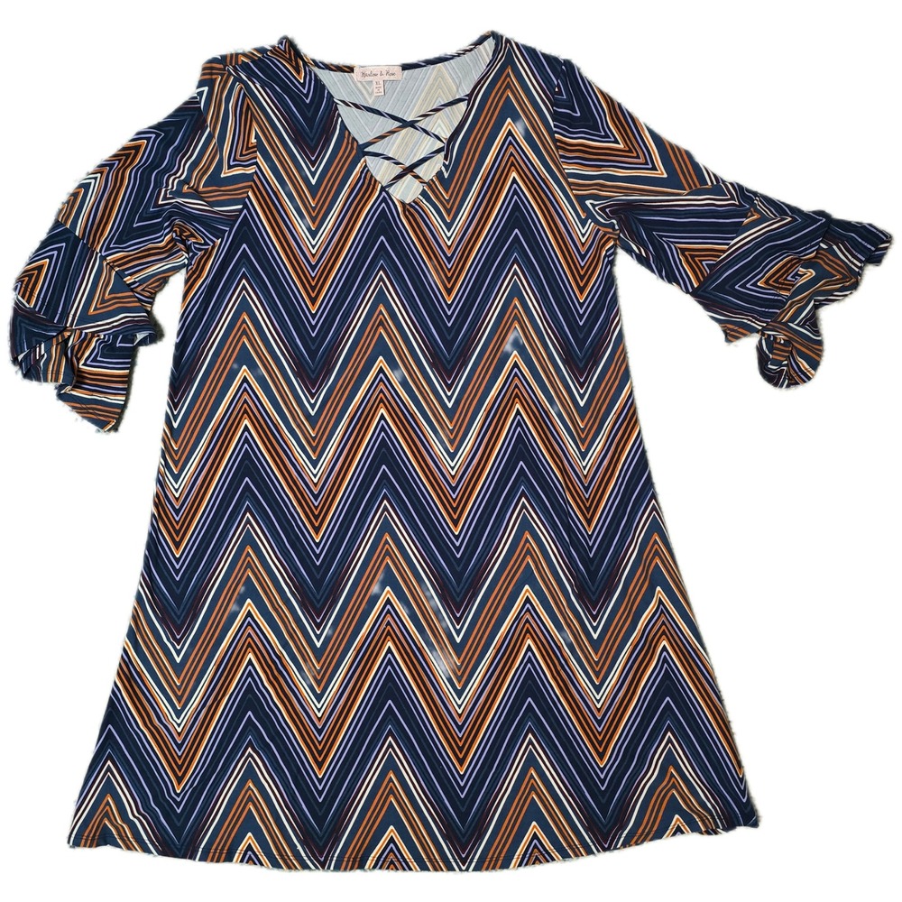 Harlow‎ & Rose Women XL Long Sleeve Geometric Chevron Print CrissCross Dress (T)